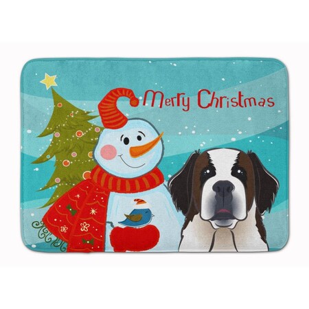 Carolines Treasures Snowman with Saint Bernard Machine Washable Memory Foam Mat BB1866RUG